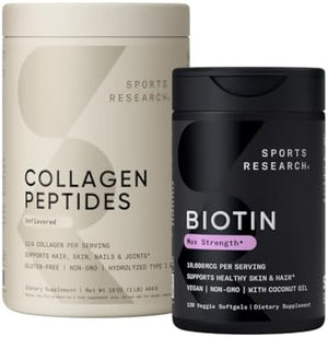 Sports Research® Collagen Peptides for Women & Men Hydrolyzed Type 1 & 3 Protein Supplement Easy Mixing Vital Nutrients Proteins and Vegan Biotin 10,000mcg Max Strength B7 120 Softgels (4 Month Supply Sports Research buy supplements Au