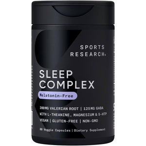 Sports Research® Sleep Complex- Melatonin-Free Vegan Capsules - with Valerian Root, GABA, L-Theanine, Magnesium & 5-HTP - 30 Servings Sports ResearchBuy Supplements Australia