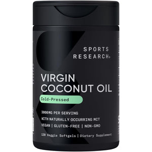 Sports Research® Organic Coconut Oil Capsules 3000MG - Cold Pressed Extra Virgin Coconut Oil with Medium Chain Triglycerides (MCTs) - Vegan Friendly & Non-GMO Verified - 120 Softgels Sports Research buy supplements Au