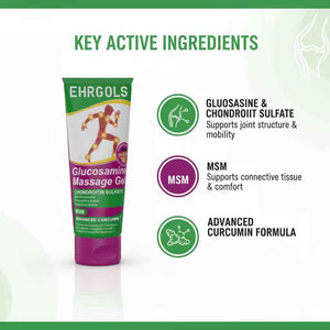 Ehrgols Advanced Joint Massage Gel with Glucosamine & Turmeric | Intensive Care Rub for Knees, Back, Shoulders & Hands | Non-Greasy | Deep Penetrating | 3.4 Fl Oz
