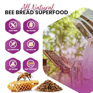 HONEYBEEZONE-Bee Bread Capsules – Nutrient-Rich Superfood for Energy Boost, Immune Support Supplement | Non-GMO, Gluten-Free, 60 Easy-to-Swallow Veggie Capsules HONEYBEEZONEBuy Supplements Australia