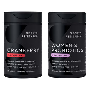Sports Research® Supplements for Women Pack - Women's Probiotics with Prebiotics 65 Billion CFU (30 Capsules) and Cranberry Fruit Complex Supplement (90 Softgels) Sports Research buy supplements Au