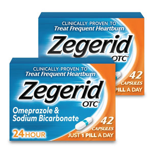 Zegerid OTC, 24-Hour Heartburn Relief, Acid Reflux Medicine and Antacid, Treats Frequent Heartburn, Omeprazole 20mg + Sodium Bicarbonate, Proton Pump Inhibitor (PPI), Two 42ct Cartons Zegerid OTC buy supplements Au