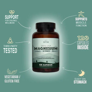 Natural Rhythm Triple Calm Magnesium Complex - 120 Capsules, Chelated Magnesium Glycinate, Taurate & Malate, High Absorption Supplement for Sleep, Stress, Muscle & Heart Support, Non-GMO, Vegan Natural Rhythm buy supplements Au