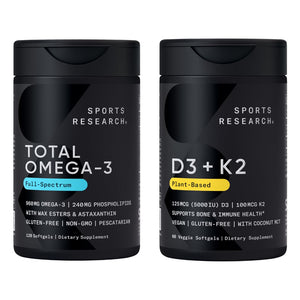 Sports Research® 2-in-1 Pack - Total Omega-3 Fish Oil 2200mg - 960mg of EPA & DHA, and Vitamin D3 5000iu + K2 100mcg Sports Research buy supplements Au
