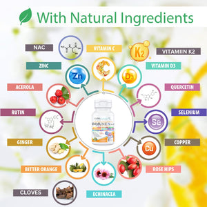 (90 Capsules), NAC 600mg, Quercetin 1,000mg, Vitamin C 500mg, Zinc 50mg, Vitamin D3 5,000iu, Selenium, Copper, Acerola, Ginger, Rutin, Citrus Bioflavonoids, Rose Hips, Echinacea, Immune N Plus 15 in 1 KAPPA NUTRITION buy supplements Au