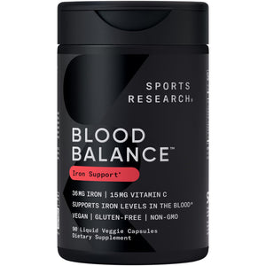 Sports Research® Blood Balance Iron Supplement - 36 MG Iron + Folate & Vitamin C for Absorption - Red Blood Cell Support for Women & Men* - Vegan Certified · Non-GMO · Gluten-Free - 90 Capsules Sports Research buy supplements Au