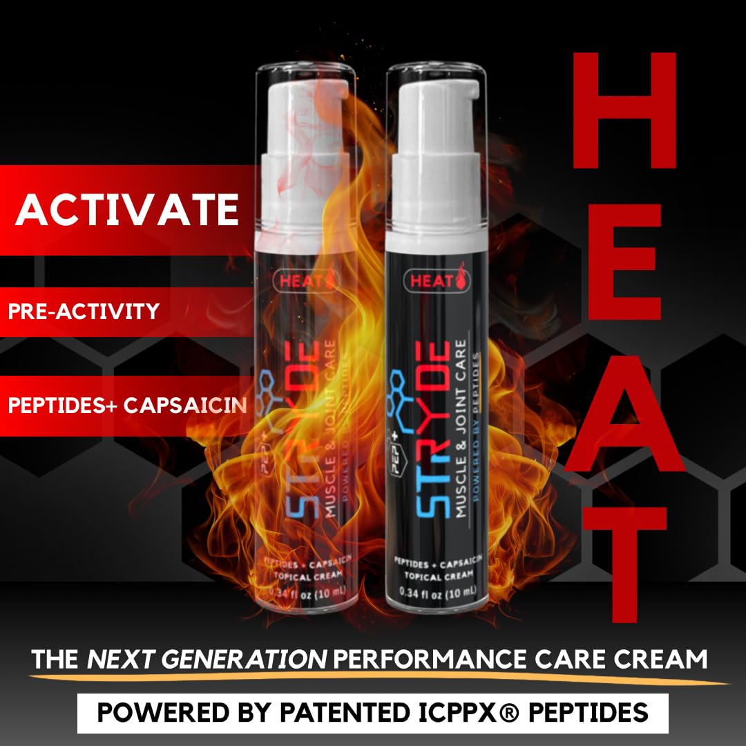 PEP+ STRYDE HEAT - Peptide-Powered Muscle & Joint Care Cream for Pre-Workout Activation - Warming Capsaicin Formula, Fast-Absorbing, Non-Greasy, Travel-Ready 0.34 fl oz (2-Pack, 30-40 Uses per Bottle) PEP+ STRYDEBuy Supplements Australia