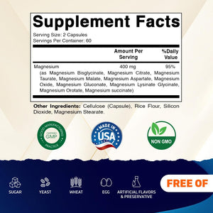 Vitamatic Magnesium Complex, 400mg Elemental MG (as Bisglycinate, Citrate, Taurate, Malate, Aspartate, Oxide, Gluconate, Lysinate Glycinate, Orotate, Succinate) - 120 Capsules per Pack - 2 Pack Vitamatic buy supplements Au