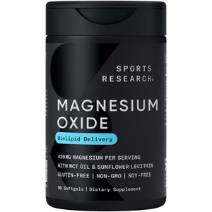 Sports Research® Magnesium Oxide 420mg with Coconut MCT Oil - Magnesium Supplement for Muscle, Nerve, and Bone Support* - Gluten-Free, Non-GMO - 90 Softgels Sports Research buy supplements Au