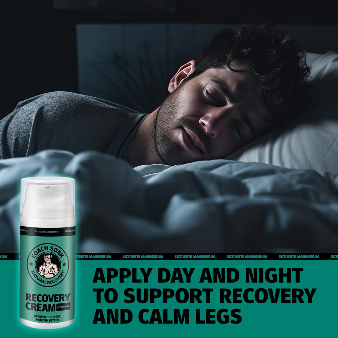 Coach Soak Magnesium Cream with MSM in Pump Bottle - Natural Recovery Cream with Magnesium Chloride & Menthol - Fast-Absorbing for Muscles & Joints, Cooling Menthol, 3.4oz
