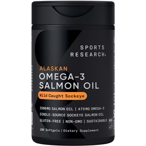 Sports Research® Salmon Oil - Single-Source Wild Alaskan Sockeye | 2500 mg per Serving w/EPA & DHA Fatty Acids | MSC Certified - 180 Count Softgels Sports Research buy supplements Au