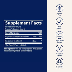 Trace Minerals Magnesium Glycinate Powder - Daily Magnesium Powder for Sleep Support - Calming Bedtime Drink - Natural & Gentle - Mixed Berry Lemonade - 180g (60 Servings) Trace MineralsBuy Supplements Australia
