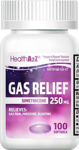 HealthA2Z® Gas Relief Simethicone 250mg, Fast Gas & Bloating Relief, Relieve Symptoms Naturally, 100 Softgels (Pack of 1) HealthA2Z buy supplements Au
