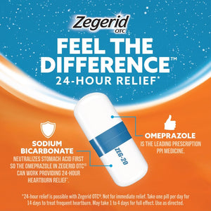 Zegerid OTC, 24-Hour Heartburn Relief, Acid Reflux Medicine and Antacid, Treats Frequent Heartburn, Omeprazole 20mg + Sodium Bicarbonate, Proton Pump Inhibitor (PPI), Two 42ct Cartons Zegerid OTC buy supplements Au