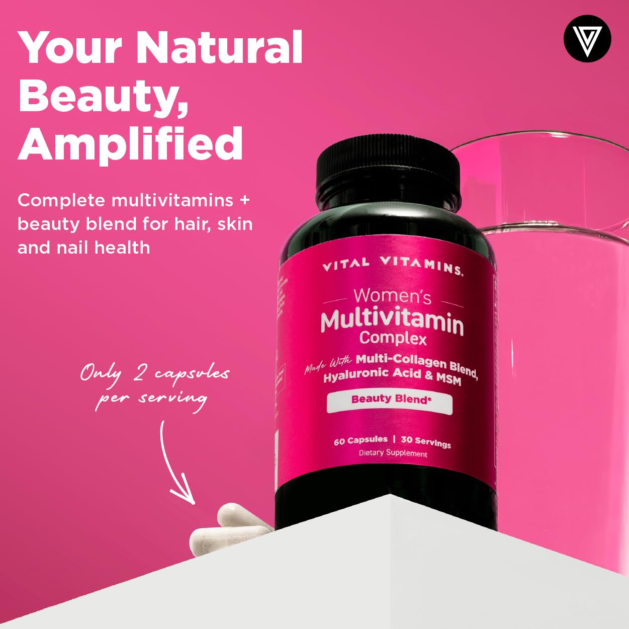Vital Vitamins Women's Multivitamin Complex - Made with Multi-Collagen Blend, Hyaluronic Acid, & MSM - Beauty Multivitamins - with Vitamin A, C, E, B6, B12, D3-60 Capsules Vital Vitamins buy supplements Au