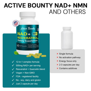 NAD+ Resveratrol Supplement with Quercetin – NMN Alternative for Cellular Energy Support, Focus & Healthy Aging – High Potency 500mg NAD+ Formula, Vegan, Non-GMO, Gluten-Free, Made in USA, 60 Capsules Active BountyBuy Supplements Australia