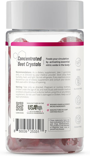 Snap Supplements Nitric Oxide Gummies - Beet Root Extract 300mg, Sugar Free Beetroot Supplement with Pomegranate Powder for Circulation & Natural Energy, 60 Vegan Gummies, Cherry Flavor Snap SupplementsBuy Supplements Australia