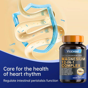 Magnesium Complex 700mg – 12-in-1 Magnesium Supplement with Glycinate, Citrate, Malate, Oxide, Taurate & More – High Absorption for Muscle, Heart, Sleep, Bone, Nerve Support –120 Capsules VccvaaBuy Supplements Australia