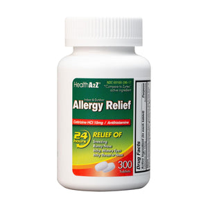 HealthA2Z® Allergy Relief, Cetirizine 10mg, Dye Free, All Day Allergy Relief, Indoor & Outdoor, Relief from Itchy Throat, Sneezing, Runny Noses, 300 Count (Pack of 1), HealthA2Z buy supplements Au