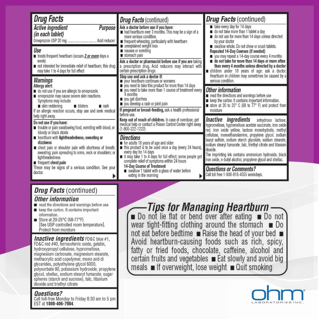 Ohm Omeprazole Delayed-Release Tablets, 20mg Acid Reducer, Treats Frequent Heartburn (12 Weeks of Supply, 84, Count) Ohm buy supplements Au