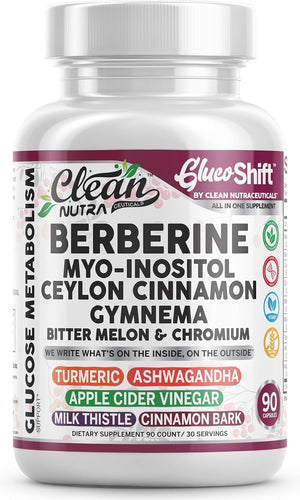 Clean Nutra Berberine Supplement Myo-Inositol Ceylon Cinnamon Gymnema Bitter Melon Chromium Complex for Digestion, Antioxidant Support & Wellness 90 Vegan Capsules Non-GMO Clean NutraceuticalsBuy Supplements Australia