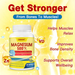 10-in-1 Magnesium Complex Supplement, Magnesium Glycinate 500mg with Citrate & Malate, Chelated High Absorption Plus Vitamin D3 & Zinc - for Nerve, Muscle & Bone Support - 120 Capsules ZEBORA buy supplements Au