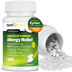 Nuvicare 24-Hour Allergy Medicine - Cetirizine Hydrochloride 10mg Tablets - Compare to the Active Ingredient in Zyrtec Antihistamine Meds - Generic Allergy Pills for All Day Allergy Relief (100 Count) NUVICARE buy supplements Au