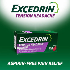 Excedrin Tension Headache Relief Caplets, Acetaminophen 500mg, Caffeine 65mg, Pain Reliever, Aspirin-Free, 100 Count ExcedrinBuy Supplements Australia
