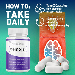 (3 Pack) Memotril Capsules, Official Memo Tril Supplement Pills with All Natural Ingredients, Advanced Memotril for Brain Health & Wellness Support with Premium Vitamins for Women & Men (180 Capsules) MJO buy supplements Au