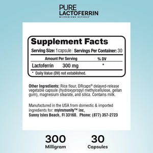 Lactoferrin 300mg Delayed Release Capsules - MyImmunity Premium Immune Support Supplement with Iron Absorption - Freeze Dried, Non-GMO, Gluten Free, Vegetarian - 30 Count (1 Month Supply) MyImmunity buy supplements Au