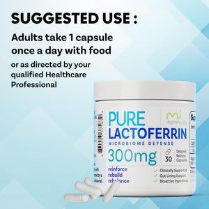 Lactoferrin 300mg Delayed Release Capsules - MyImmunity Premium Immune Support Supplement with Iron Absorption - Freeze Dried, Non-GMO, Gluten Free, Vegetarian - 30 Count (1 Month Supply) MyImmunity buy supplements Au