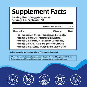 Magnesium Complex Supplement with 10 Forms of Elemental Magnesium, 1200 mg per Serving, Magnesium Glycinate, Citrate, Malate & Taurate, High Absorption Vegan Capsules, Non-GMO HiPlus buy supplements Au