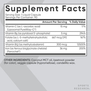 Sports Research® Blood Balance Iron Supplement - 36 MG Iron + Folate & Vitamin C for Absorption - Red Blood Cell Support for Women & Men* - Vegan Certified · Non-GMO · Gluten-Free - 90 Capsules Sports Research buy supplements Au