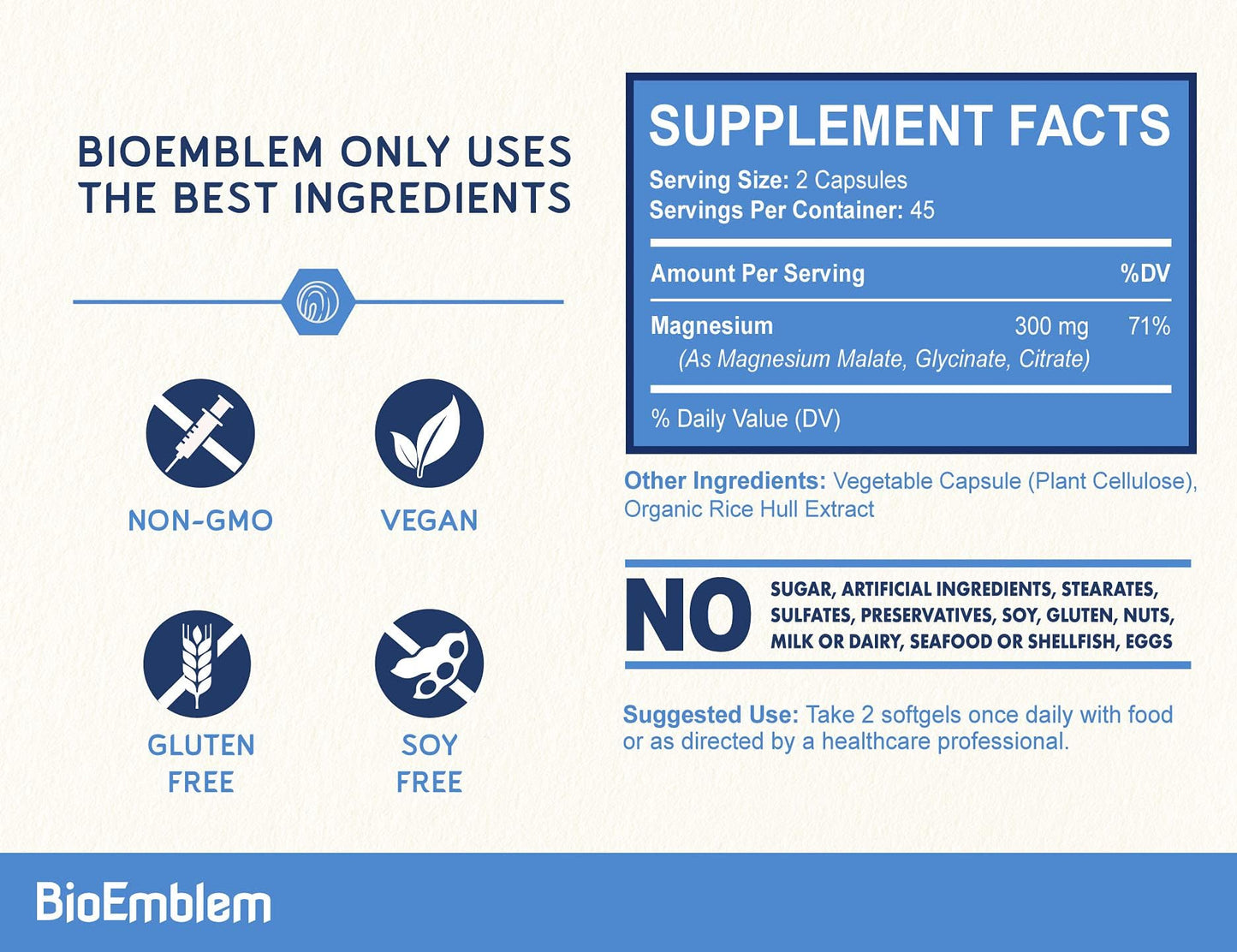 BioEmblem Triple Magnesium Complex | 300mg Magnesium Glycinate, Malate & Citrate | High Absorption Chelated Formula | Vegan, Non-GMO, Gluten-Free | 90 Capsules BioEmblem buy supplements Au