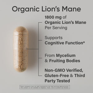 Sports Research® Organic Lion's Mane Mushroom Supplement 1800mg - Brain Health, Focus & Cognitive Supports - USDA Certified Organic · Non-GMO · Vegan - 90 Count Capsules Sports Research buy supplements Au