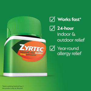 Zyrtec 24 Hour Allergy Relief Tablets, Fast-Acting Allergy Medicine for Indoor & Outdoor Allergies, Cetirizine 10 mg Tablet Antihistamine, 30 ct Bottle & 3 Single-Dose Travel Packs Bundle Pack Zyrtec buy supplements Au