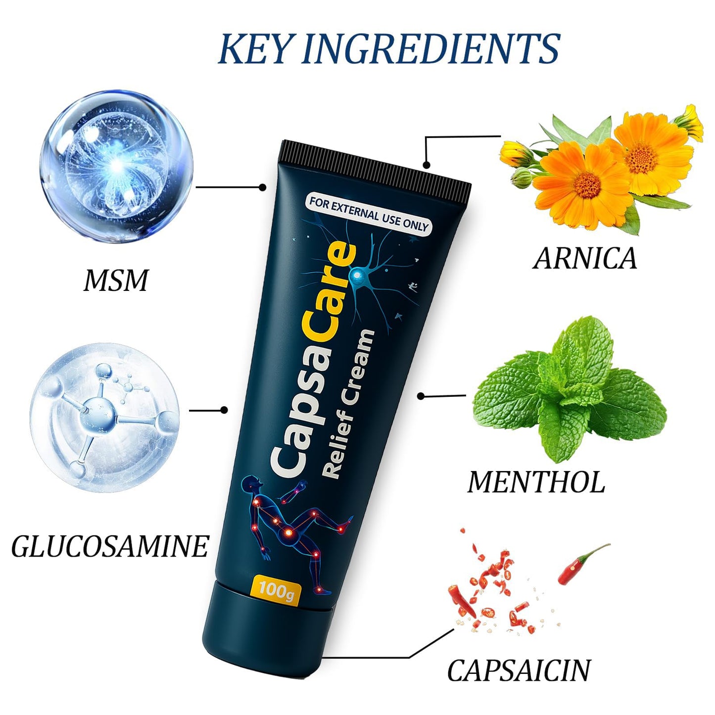 CapsaCare Neuropathy Relief Cream - with Capsaicin & Arnica, Menthol for Muscle & Joint Comfort, Fast Absorbing Formula for Feet, Hands, Legs, and Waist (2Pcs)