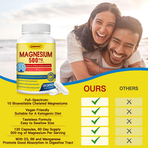 10-in-1 Magnesium Complex Supplement, Magnesium Glycinate 500mg with Citrate & Malate, Chelated High Absorption Plus Vitamin D3 & Zinc - for Nerve, Muscle & Bone Support - 120 Capsules ZEBORA buy supplements Au