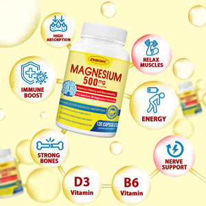 10-in-1 Magnesium Complex Supplement, Magnesium Glycinate 500mg with Citrate & Malate, Chelated High Absorption Plus Vitamin D3 & Zinc - for Nerve, Muscle & Bone Support - 120 Capsules ZEBORA buy supplements Au