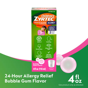 Zyrtec Children's Liquid, Kid's Antihistamine Syrup, Dye-, Sugar-, and Alcohol-Free, Pleasant Bubble Gum Flavor, Contains Cetirizine HCl Suitable for Ages 2 Years and Up, 4 fl oz Bottle Zyrtec buy supplements Au
