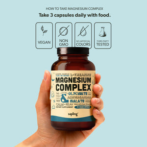 Magnesium Glycinate Complex Supplement - Chelated Magnesium Glycinate with Malate, Organic Ashwagandha, L-theanine & Blue Spirulina - High Absorption, Vegan, Non-GMO, 300mg, 90 Veggie Caps sapling buy supplements Au