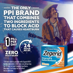 Zegerid OTC, 24-Hour Heartburn Relief, Acid Reflux Medicine and Antacid, Treats Frequent Heartburn, Omeprazole 20mg + Sodium Bicarbonate, Proton Pump Inhibitor (PPI), Two 42ct Cartons Zegerid OTC buy supplements Au