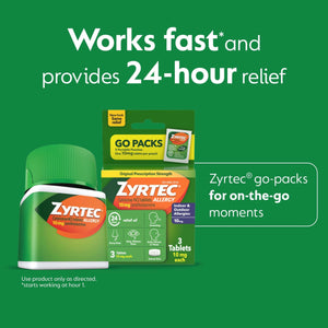 Zyrtec 24 Hour Allergy Relief Tablets, Fast-Acting Allergy Medicine for Indoor & Outdoor Allergies, Cetirizine 10 mg Tablet Antihistamine, 30 ct Bottle & 3 Single-Dose Travel Packs Bundle Pack Zyrtec buy supplements Au