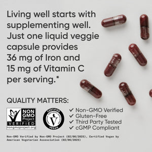 Sports Research® Blood Balance Iron Supplement - 36 MG Iron + Folate & Vitamin C for Absorption - Red Blood Cell Support for Women & Men* - Vegan Certified · Non-GMO · Gluten-Free - 90 Capsules Sports Research buy supplements Au