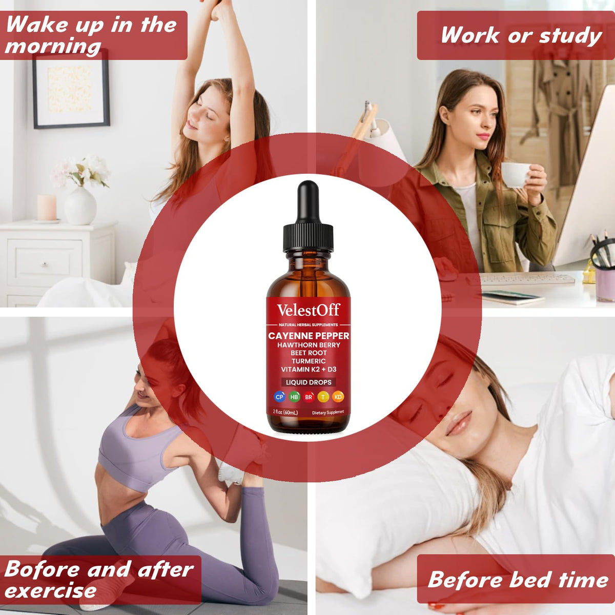 Velestoff Cayenne Pepper Drops, Cayenne Circulation Blend with Hawthorn Beet Root Turmeric Vitamin K2 D3 - Vegan, Non-GMO - 2FL.OZ (2 PCS) Velestoff buy supplements Au