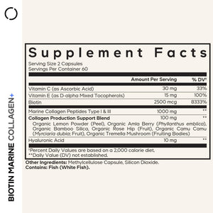 Codeage Biotin Marine Collagen Peptides - Wild-Caught Marine Collagen Types I & III, Biotin, Vitamins C & E, Hyaluronic Acid, Amino Acids, Fruit and Herb Blend, Non-GMO - 120 Capsules CodeageBuy Supplements Australia