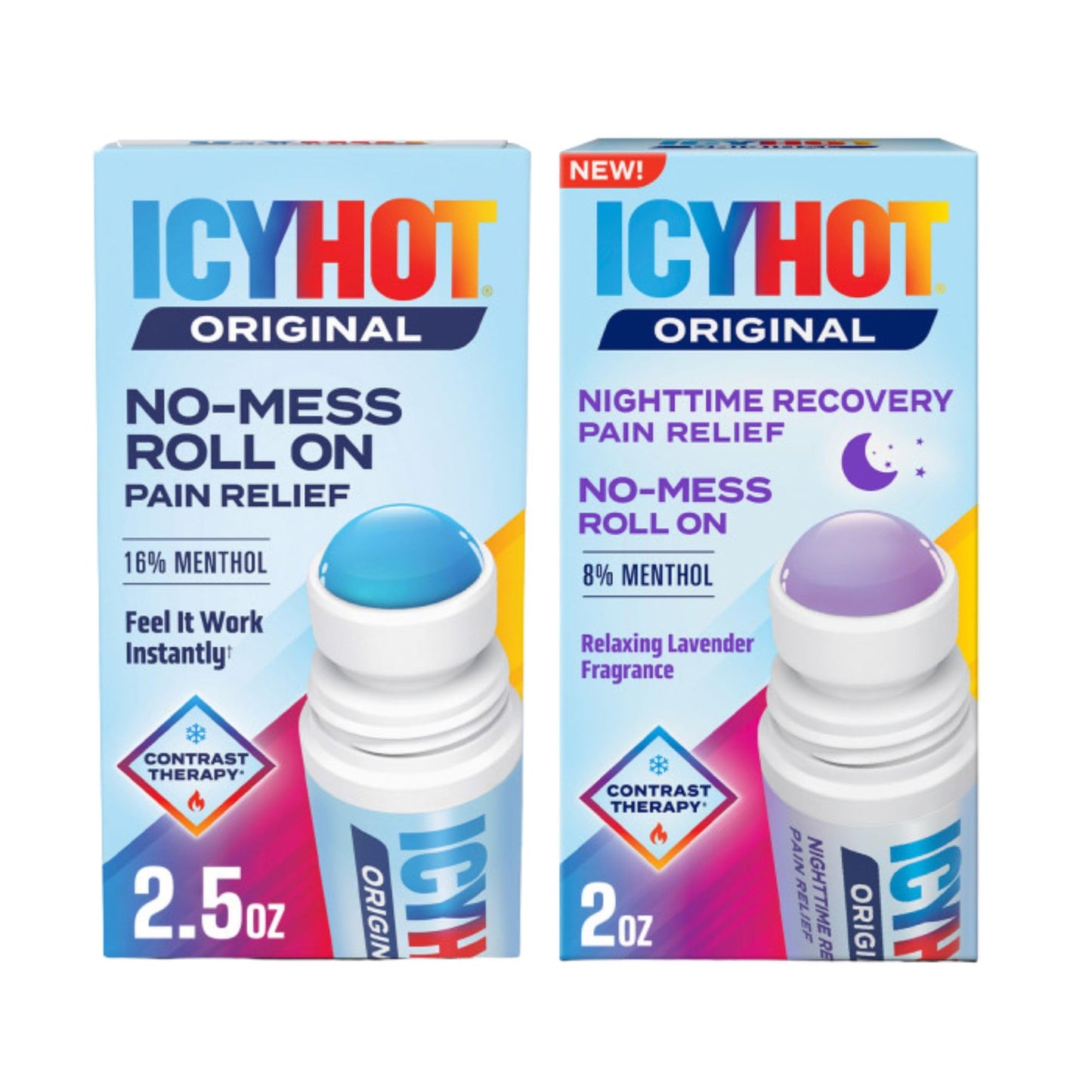 Supplement ProductIcy Hot Original (2.5 oz.) & Nighttime Recovery (2 oz.) Pain Relief No-Mess Roll-On Applicator, Fast-Acting Pain Relief, Contrast Therapy for Backaches, Joints, Muscle Strains and Arthritis - GlowUpCaUSA