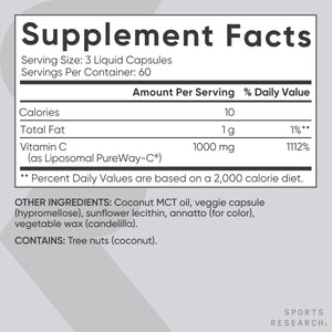 Sports Research® High Potency Liposomal Vitamin C Supplement 1000 mg – Certified Vegan, Non-GMO, Gluten Free | Antioxidant & Immune Support | Ascorbic Acid Vitamin C | 180 Liquid Veggie Capsules Sports Research buy supplements Au