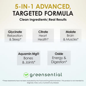 Greensential 5-in-1 Magnesium Complex 500mg | Glycinate, Malate, Citrate, Oxide & Aquamin® | for Sleep, Muscle & Heart Support | High Absorption, Vegan, 120 Capsules Greensential buy supplements Au